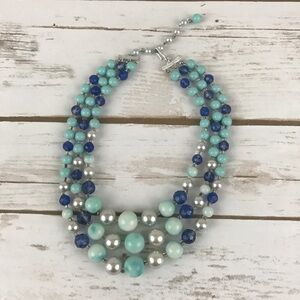 Blue Beaded Multi Strand Necklace